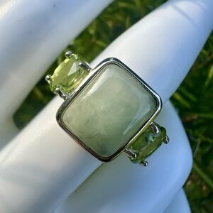 Vintage Ross Simons Accent Ring Size 8 Jade Green Peridot Gems 925 Sterling 4.6g